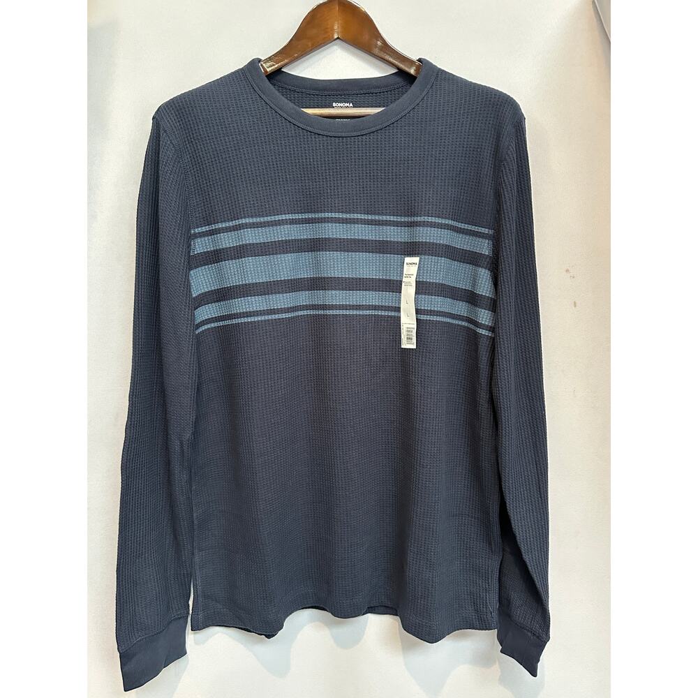 Men’s Sonoma Blue Striped Waffle Jersey Size L